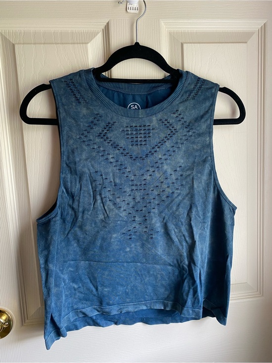 Sage Collective Tops - SA Blue Sleeveless Knit Tank with Eyelet Detail